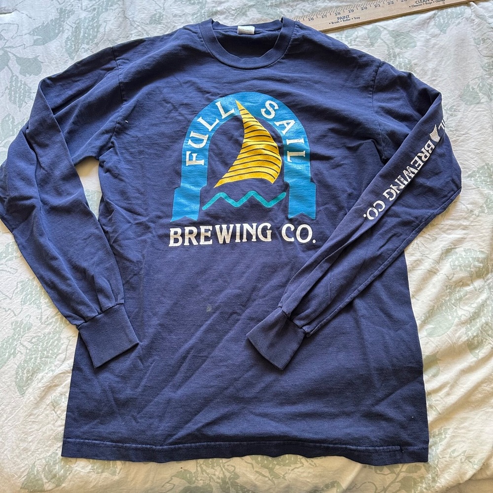 Vtg Full Sail Brewing Co. Shirt Mens Large Blue Session Beer Lager Hood River OR